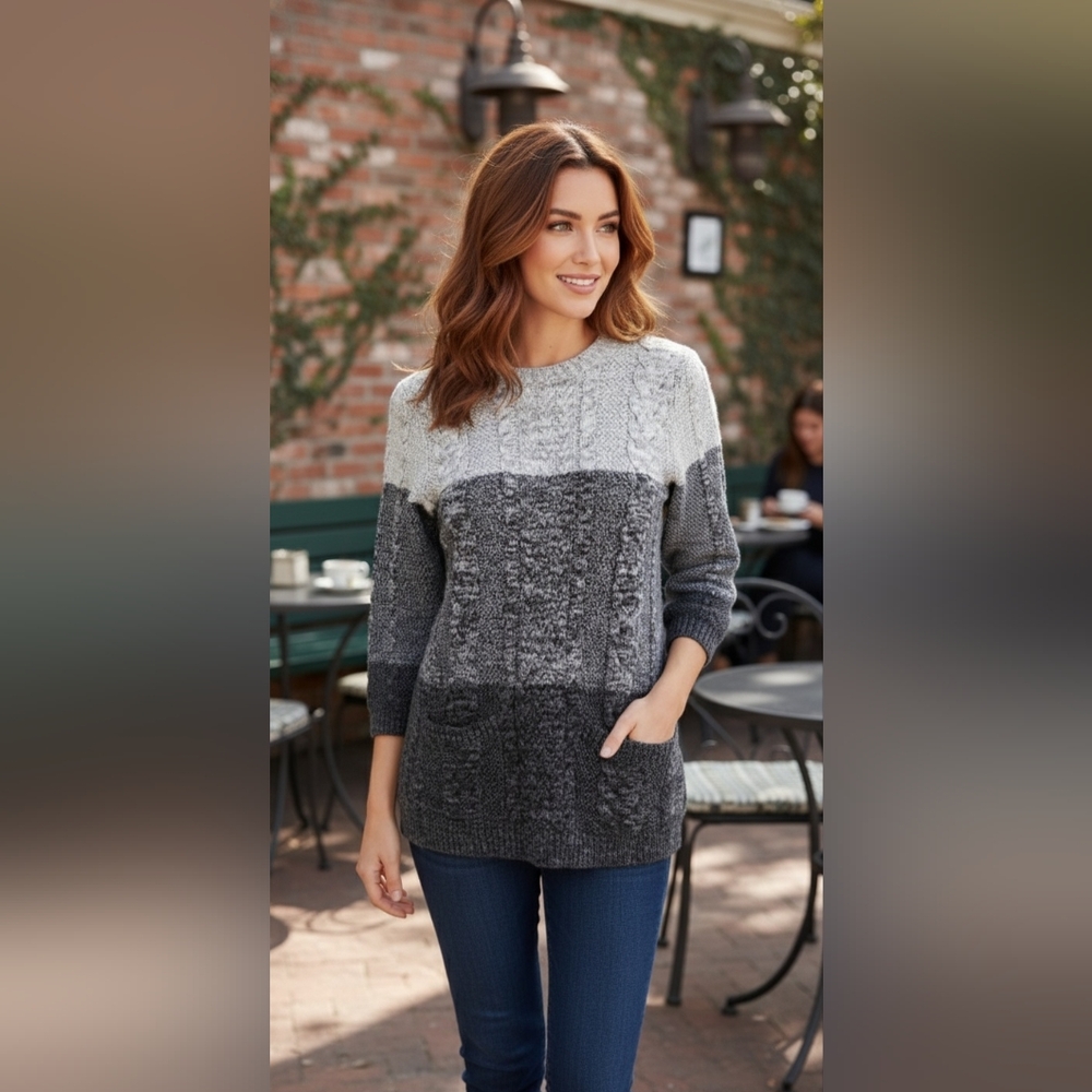 LARGE Jean Pierre long sleeve grey cable sweater